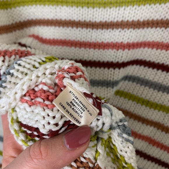 Lovestitch Beige Muted Rainbow Stripe Boxy Knit Sweater Small - Picture 7 of 7